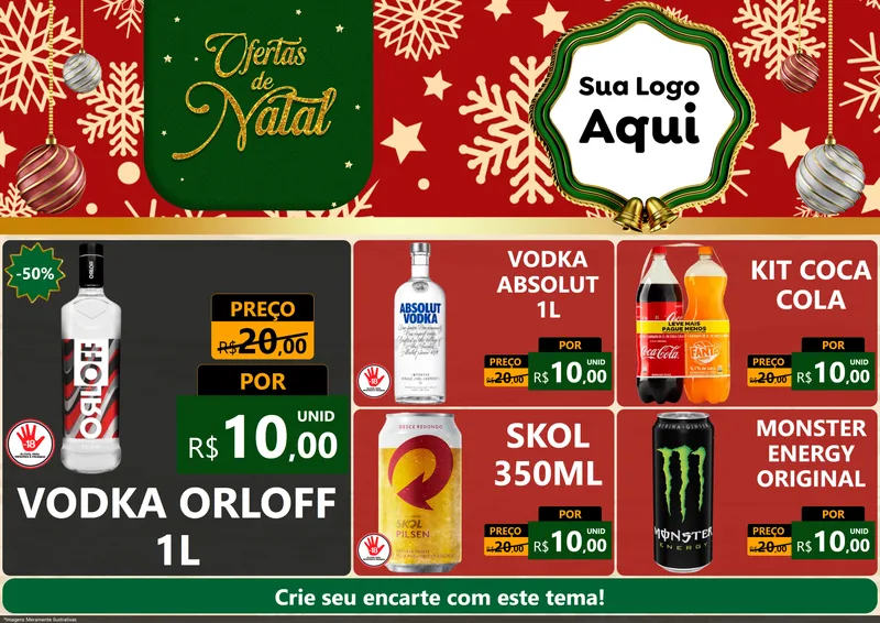 Modelo de Encarte para Encarte A4 Horizontal com o tema Natal de Ofertas para Distribuidora de bebidas