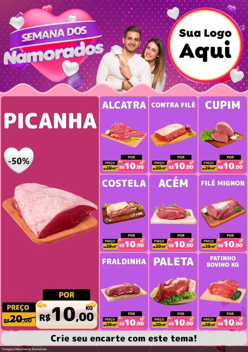 Modelo de Encarte para Encarte A4 Vertical com o tema Semana dos Namorados para Açougue