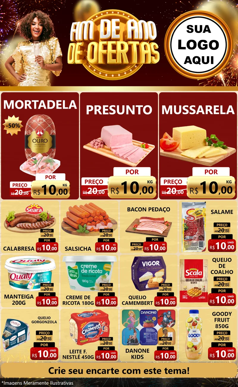Modelo de Encarte para Encarte Grande com o tema Fim de Ano de Ofertas para Frios e Laticínios