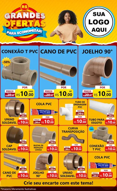 Modelo de Encarte para Encarte Grande com o tema Grandes Ofertas Para Economizar! para Tubos e conexões