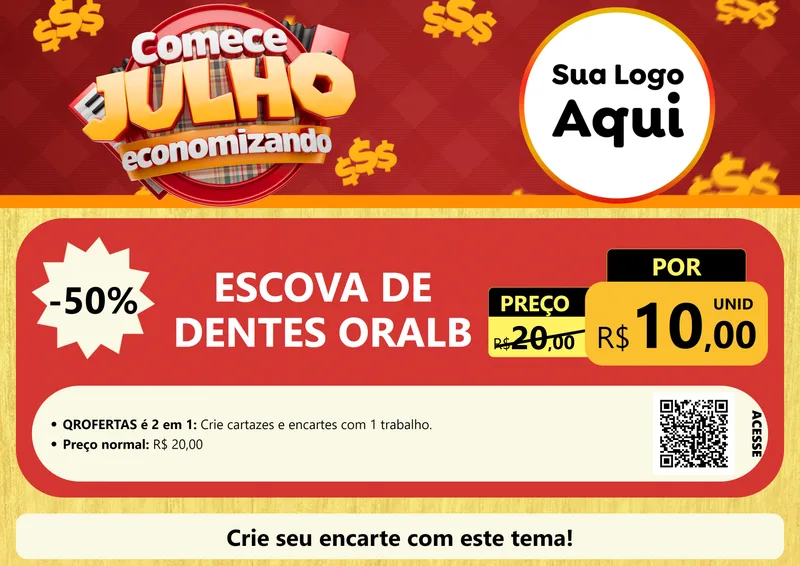 Modelo de Cartaz para Cartaz A4 Horizontal com o tema Comece Julho Economizando para Higiene Pessoal