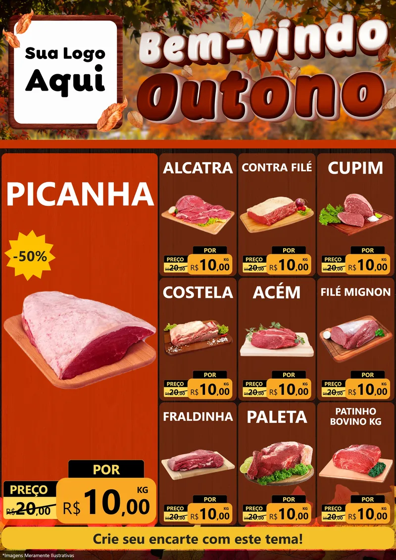 Modelo de Encarte para Encarte A4 Vertical com o tema Bem-vindo Outono para Açougue