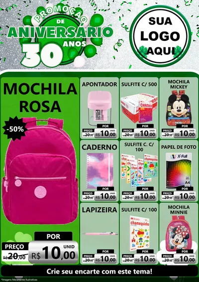 Modelo de Encarte para Encarte A4 Vertical com o tema Promoção de Aniversário - 30 Anos para Papelaria