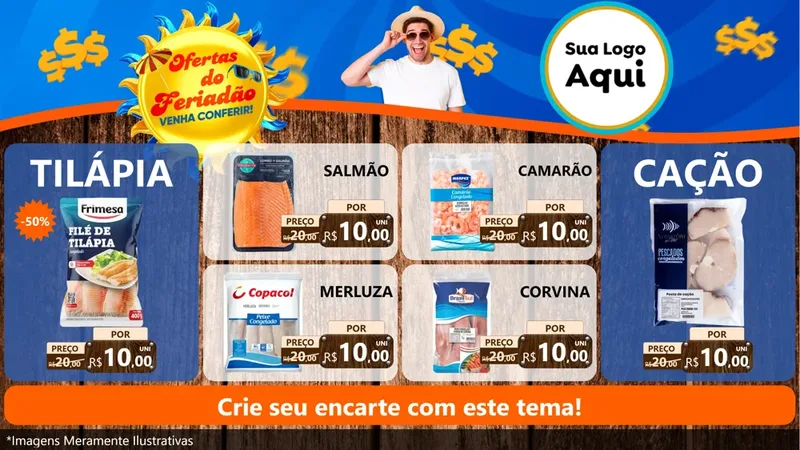 Modelo de TV para TV Horizontal com o tema Ofertas do Feriadão para Peixaria