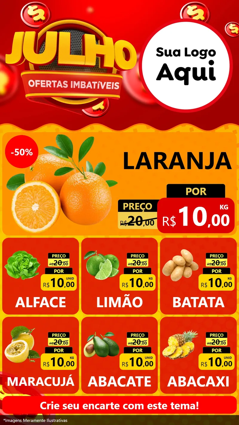 Modelo de Rede Social para Stories com o tema Julho Ofertas Imbatíveis para Hortifrúti
