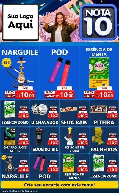 Modelo de Encarte para Encarte Grande com o tema Nota 10 para Tabacaria
