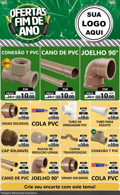 Modelo de Encarte para Encarte Grande com o tema Ofertas Fim de Ano para Tubos e conexões