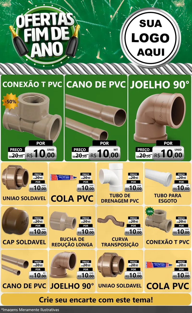 Modelo de Encarte para Encarte Grande com o tema Ofertas Fim de Ano para Tubos e conexões