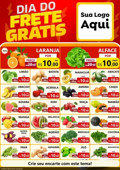 Modelo de Encarte para Encarte A4 Vertical com o tema Dia do Frete Grátis para Hortifrúti