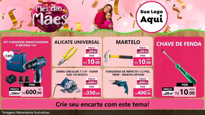 Modelo de TV para TV Horizontal com o tema Mês das Mães para Maquinas e Ferramentas