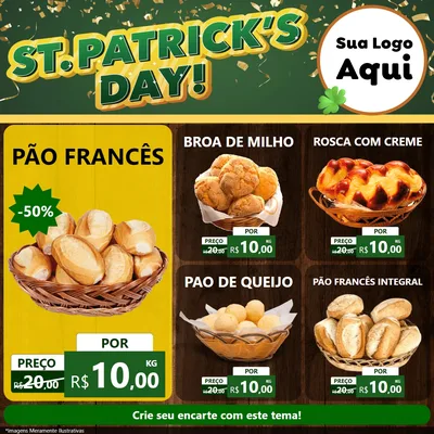 Modelo de Rede Social para Feed Facebook com o tema St Patriks Day para Padaria
