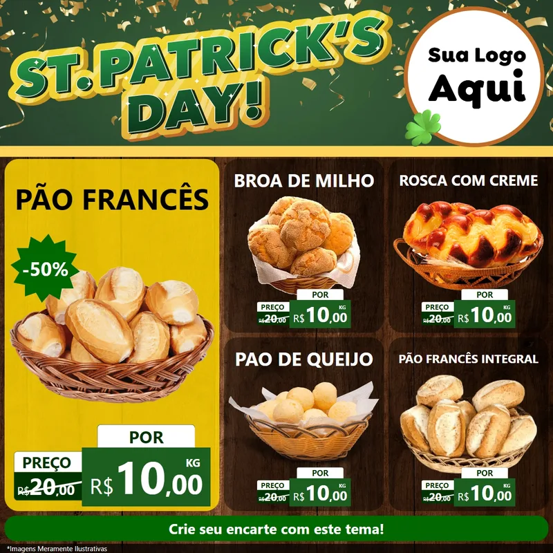 Modelo de Rede Social para Feed Facebook com o tema St Patriks Day para Padaria