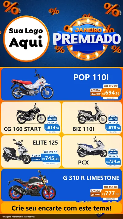 Modelo de TV para TV Vertical com o tema Janeiro Premiado para Concessionaria de Motos