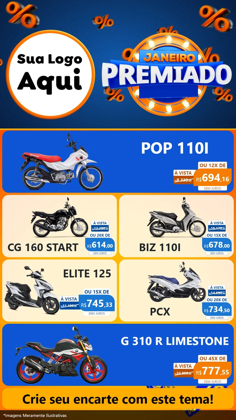 Modelo de TV para TV Vertical com o tema Janeiro Premiado para Concessionaria de Motos
