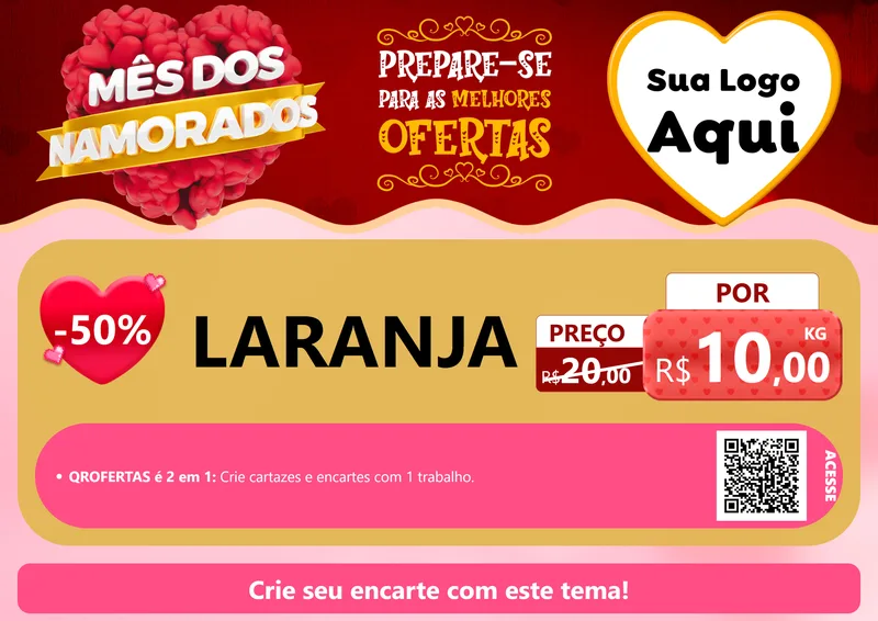 Modelo de Cartaz para Cartaz A4 Horizontal com o tema Mês dos Namorados para Hortifrúti
