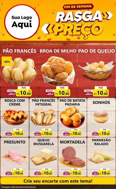 Modelo de Encarte para Encarte Grande com o tema Fim de Semana Rasga Preços para Padaria