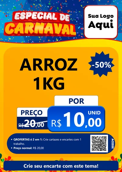 Modelo de Cartaz para Cartaz A4 Vertical com o tema Especial de Carnaval para Supermercado