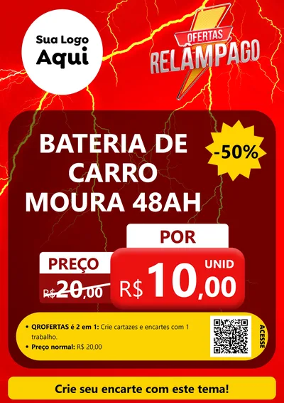 Modelo de Cartaz para Cartaz A4 Vertical com o tema Ofertas Relâmpago para Baterias Elétricas