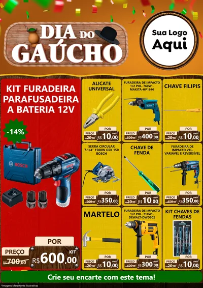 Modelo de Encarte para Encarte A4 Vertical com o tema Dia do Gaúcho para Maquinas e Ferramentas