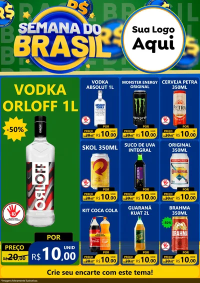 Modelo de Encarte para Encarte A4 Vertical com o tema Semana Do Brasil para Distribuidora de bebidas