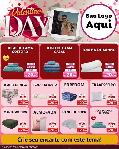 Modelo de Rede Social para Feed Instagram com o tema Valentine's Day para Cama, Mesa e Banho