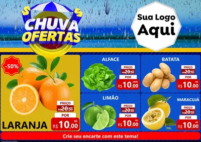 Modelo de Encarte para Encarte A4 Horizontal com o tema Chuva de Ofertas para Hortifrúti