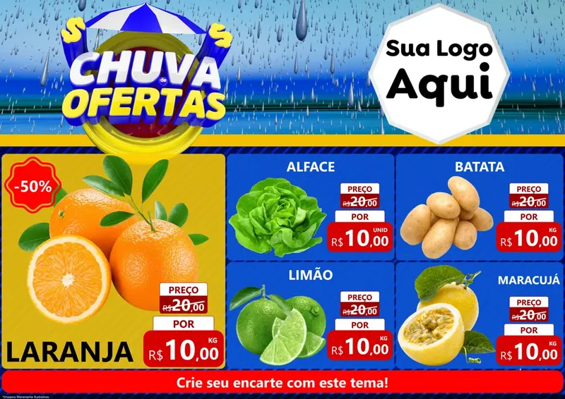 Modelo de Encarte para Encarte A4 Horizontal com o tema Chuva de Ofertas para Hortifrúti