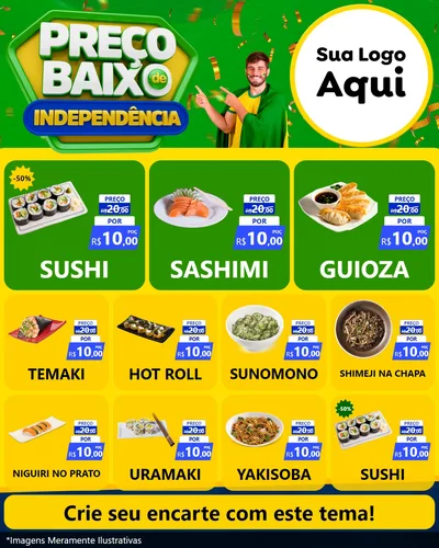 Modelo de Rede Social para Feed Instagram com o tema Preço Baixo de Independência para Comida japonesa