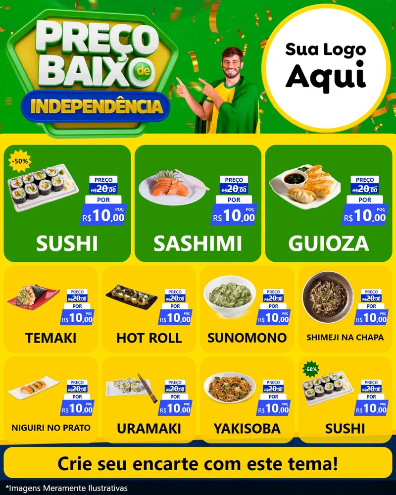 Modelo de Rede Social para Feed Instagram com o tema Preço Baixo de Independência para Comida japonesa