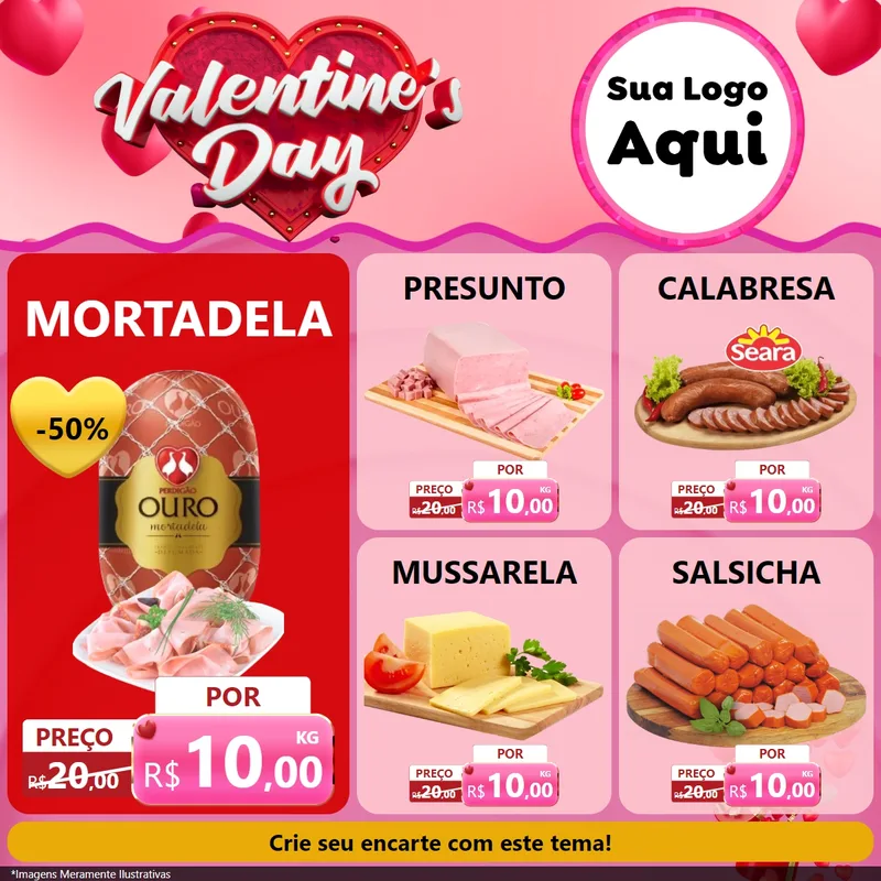 Modelo de Rede Social para Feed Facebook com o tema Valentine's Day para Frios e Laticínios
