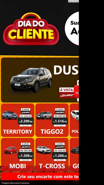 Modelo de Rede Social para Stories com o tema Dia do Cliente para Concessionaria de Carros