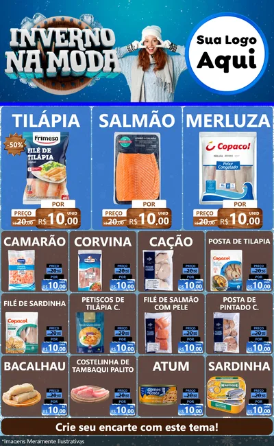 Modelo de Encarte para Encarte Grande com o tema Inverno na Moda para Peixaria
