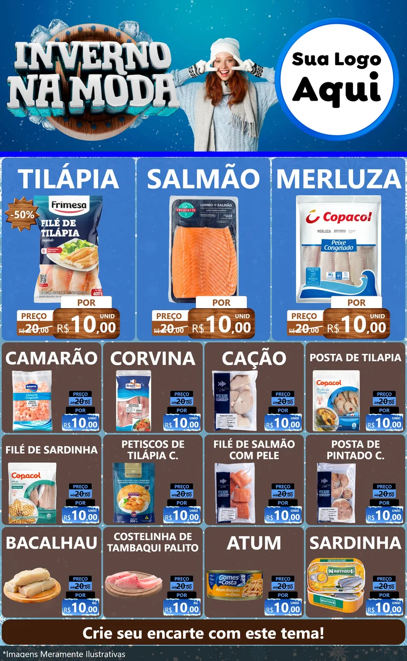 Modelo de Encarte para Encarte Grande com o tema Inverno na Moda para Peixaria