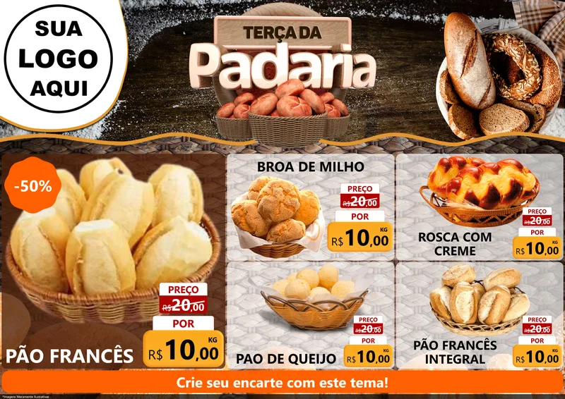 Modelo de Encarte para Encarte A4 Horizontal com o tema Terça da Padaria para Padaria