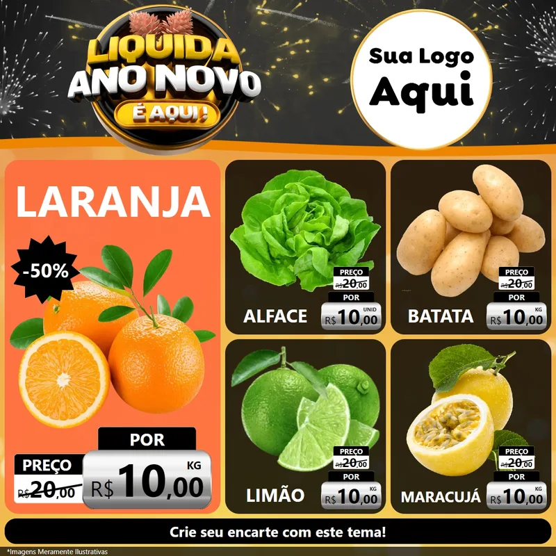 Modelo de Rede Social para Feed Facebook com o tema Liquida Ano Novo É Aqui! para Hortifrúti