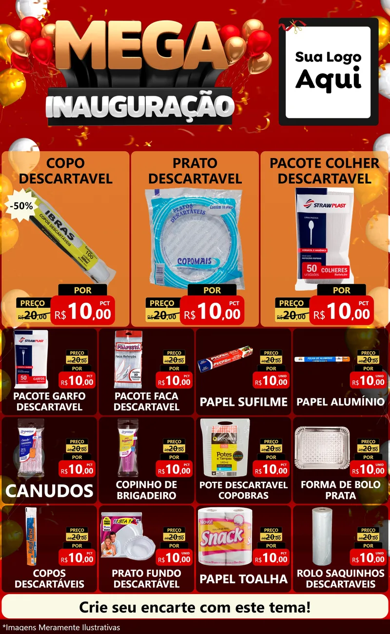 Modelo de Encarte para Encarte Grande com o tema Mega Inauguração para Embalagens