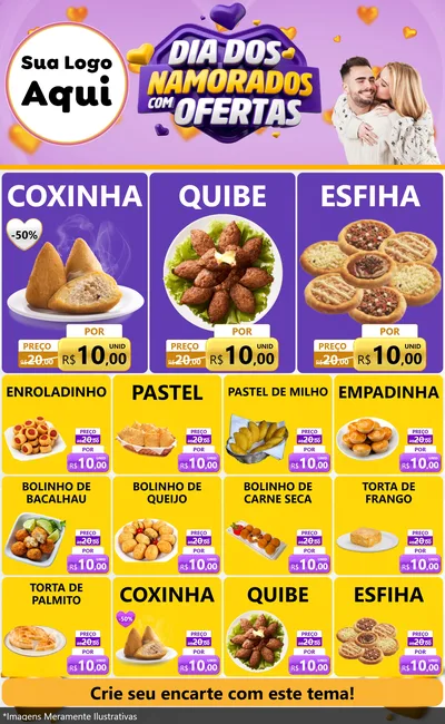 Modelo de Encarte para Encarte Grande com o tema Dia Dos Namorados Com Ofertas para Salgadaria