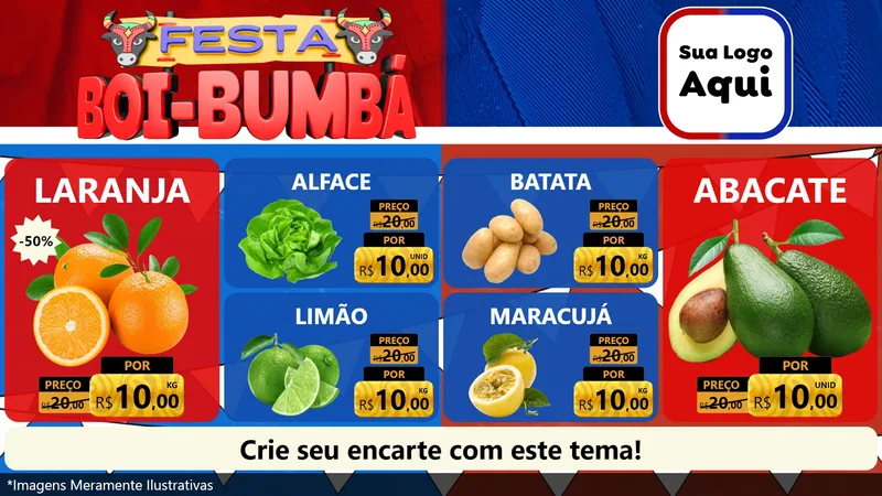 Modelo de TV para TV Horizontal com o tema Festa Boi Bumbá para Hortifrúti