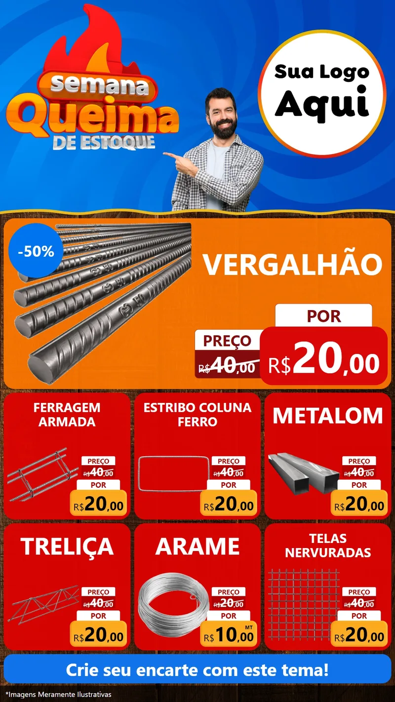 Modelo de Rede Social para Stories com o tema Semana Queima de Estoque para Ferragens