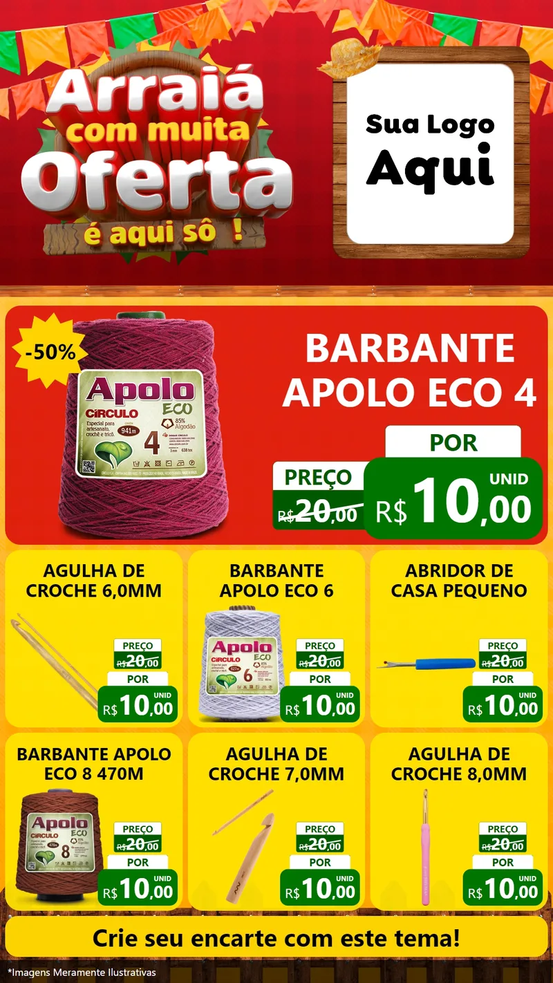 Modelo de Rede Social para Stories com o tema Arraiá Com Muita Oferta - É Aqui Sô! para Armarinho e Aviamentos