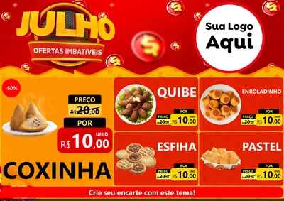 Modelo de Encarte para Encarte A4 Horizontal com o tema Julho Ofertas Imbatíveis para Salgadaria