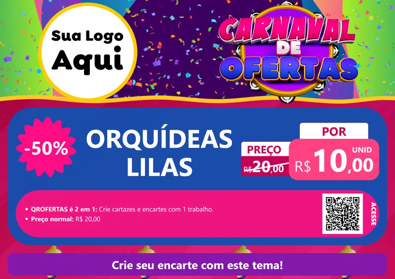 Modelo de Cartaz para Cartaz A4 Horizontal com o tema Carnaval de Ofertas para Floricultura e jardim