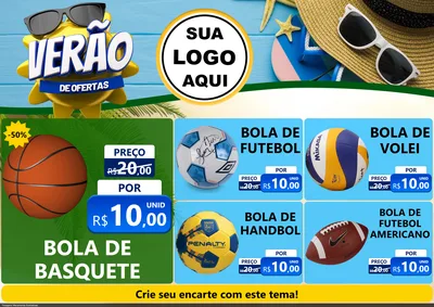 Modelo de Encarte para Encarte A4 Horizontal com o tema Verão de Ofertas para Artigos Esportivos