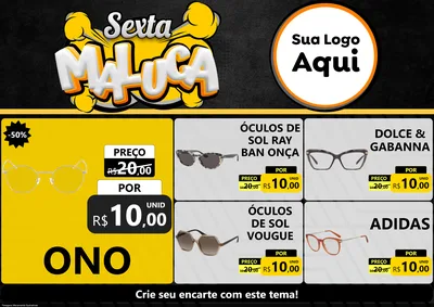 Modelo de Encarte para Encarte A4 Horizontal com o tema Sexta Maluca para Óticas