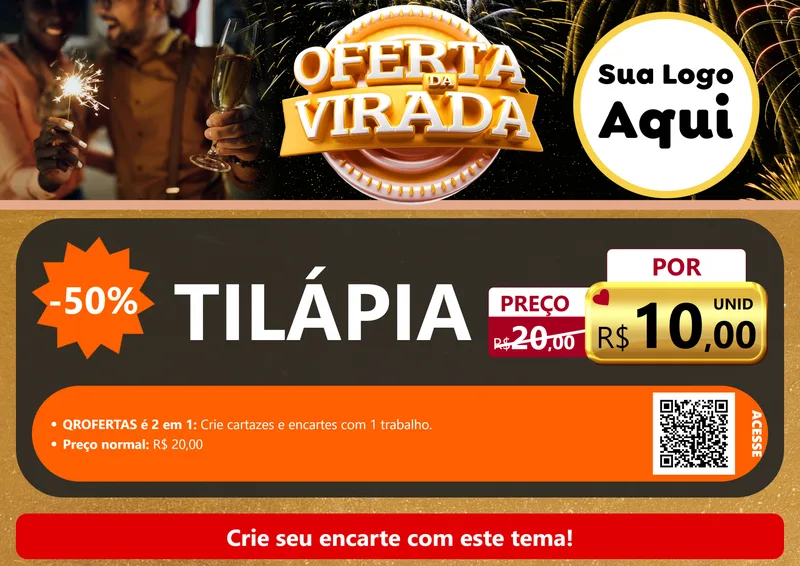 Modelo de Cartaz para Cartaz A4 Horizontal com o tema Oferta da Virada para Peixaria