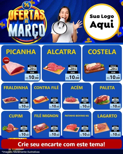 Modelo de Rede Social para Feed Instagram com o tema Ofertas de Março para Açougue