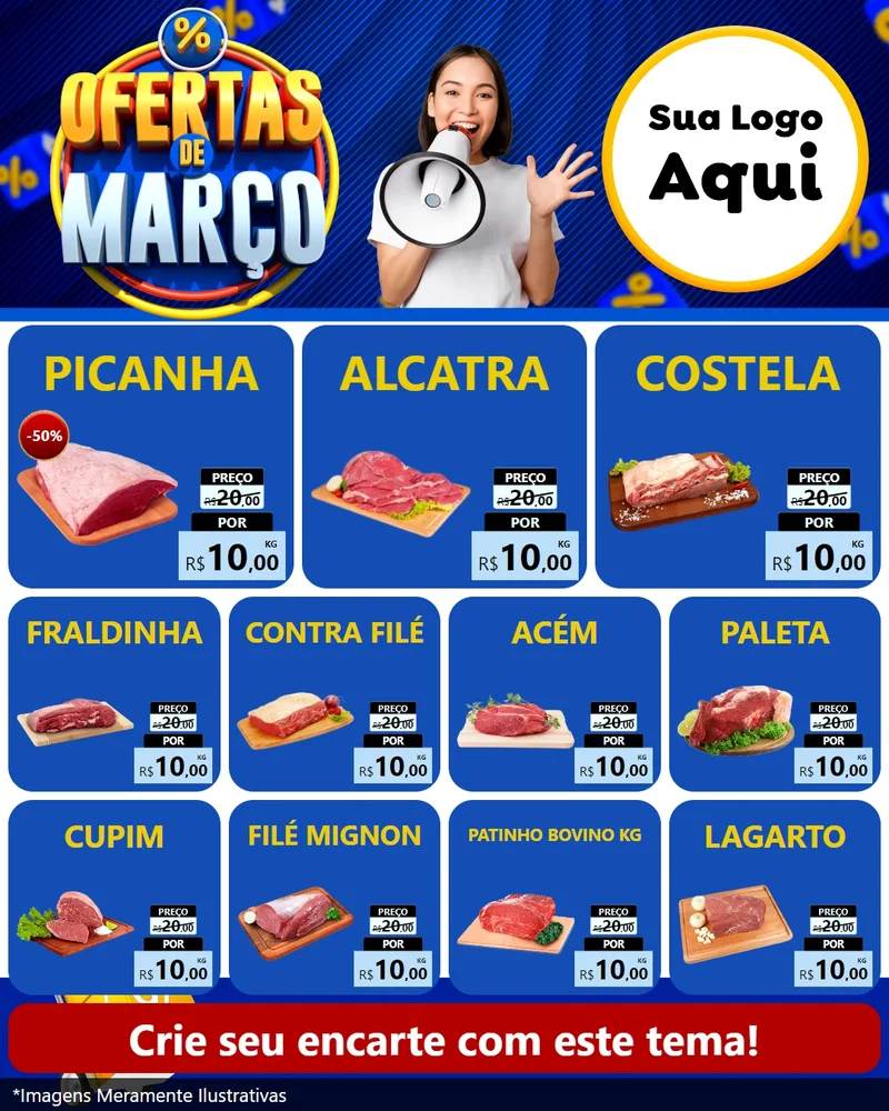 Modelo de Rede Social para Feed Instagram com o tema Ofertas de Março para Açougue