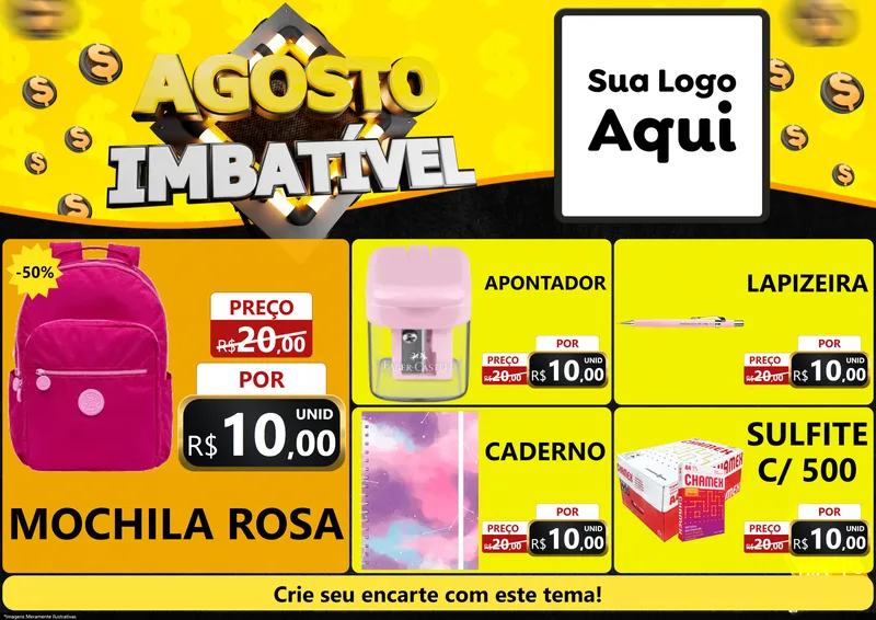 Modelo de Encarte para Encarte A4 Horizontal com o tema Agosto Imbatível para Papelaria