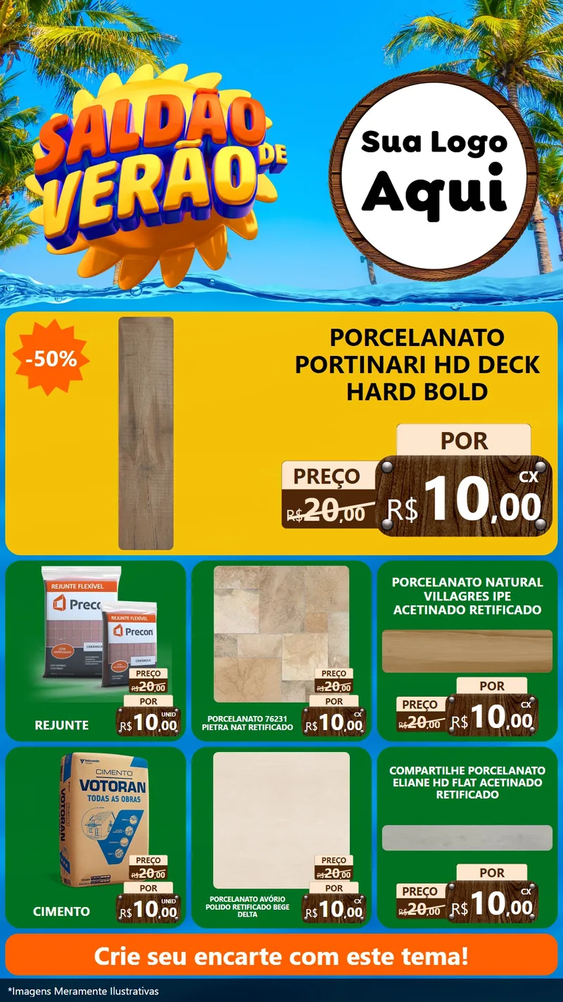 Modelo de Rede Social para Stories com o tema Saldão de Verão para Pisos e revestimentos