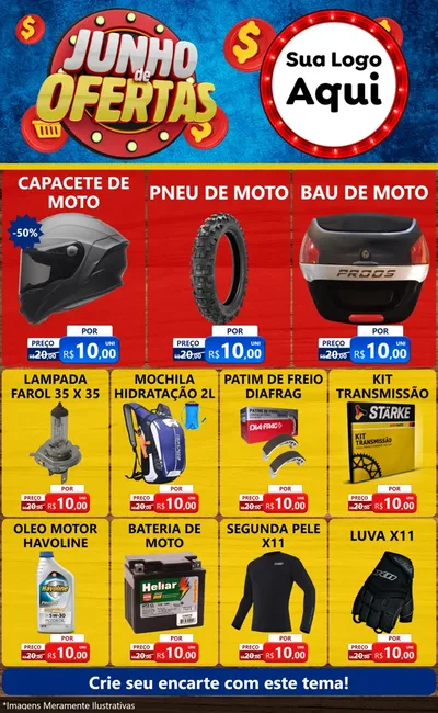 Modelo de Encarte para Encarte Grande com o tema Junho de Ofertas para Moto peças